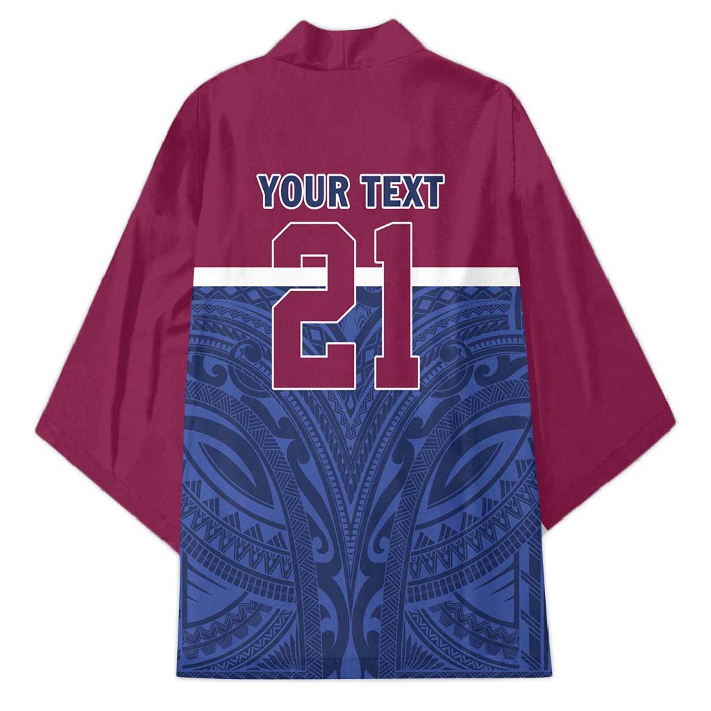 Queensland Samoa Custom Kimono Maroon-Blue Pacific Polynesian Tribal Pattern LT9 - Polynesian Pride