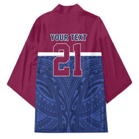 Queensland Samoa Custom Kimono Maroon-Blue Pacific Polynesian Tribal Pattern LT9 - Polynesian Pride
