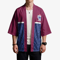 Queensland Samoa Custom Kimono Maroon-Blue Pacific Polynesian Tribal Pattern LT9 - Polynesian Pride