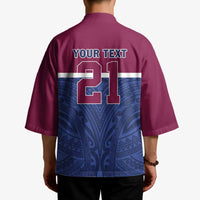 Queensland Samoa Custom Kimono Maroon-Blue Pacific Polynesian Tribal Pattern LT9 - Polynesian Pride