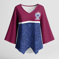 Queensland Samoa Custom Kimono Sleeve Blouse Maroon-Blue Pacific Polynesian Tribal Pattern LT9 Female Dark Blue - Polynesian Pride