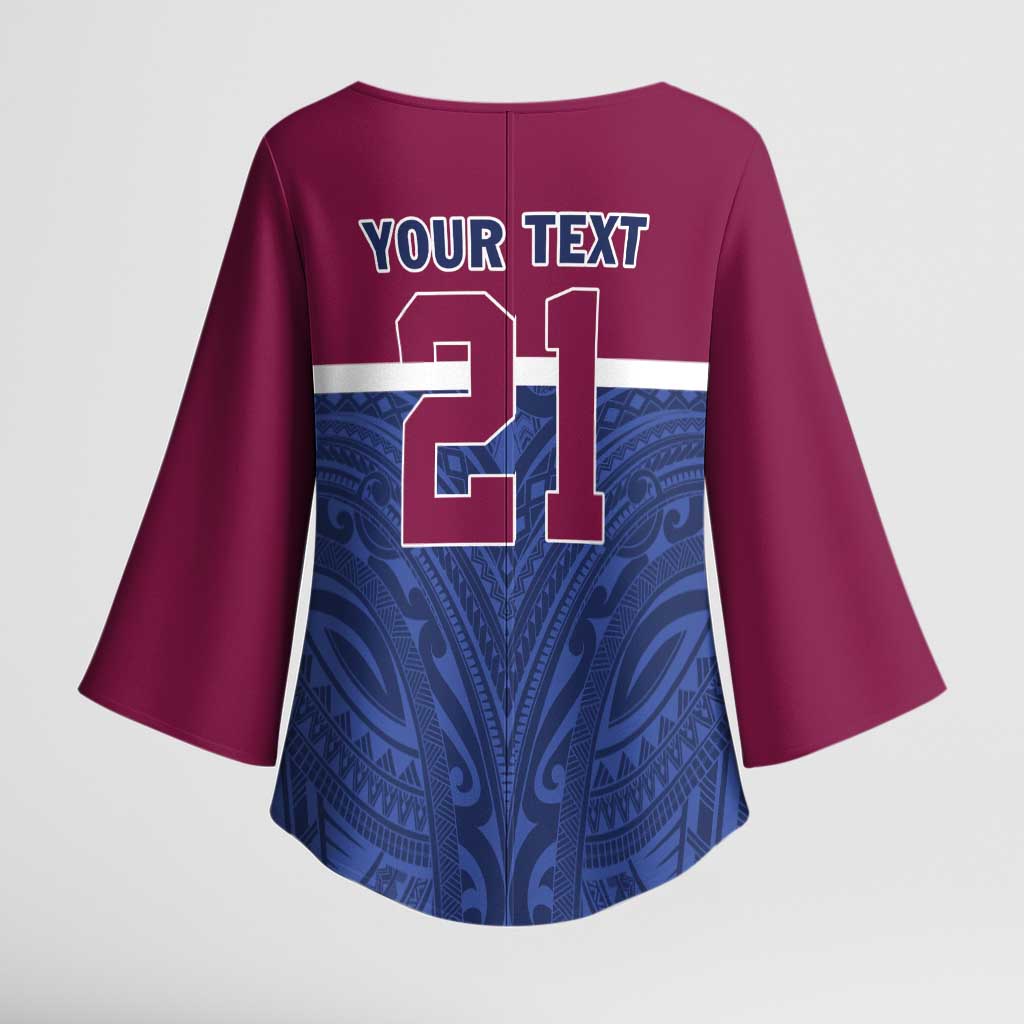 Queensland Samoa Custom Kimono Sleeve Blouse Maroon-Blue Pacific Polynesian Tribal Pattern LT9 - Polynesian Pride