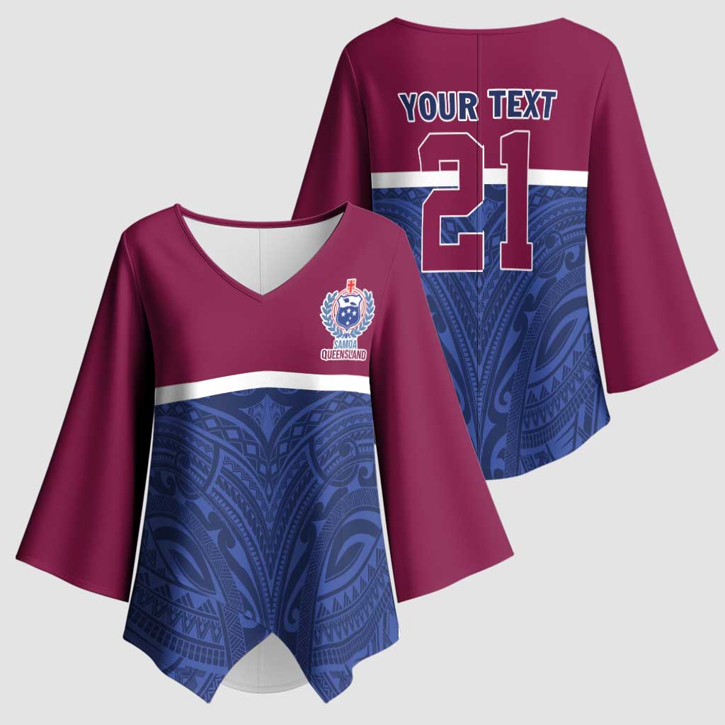 Queensland Samoa Custom Kimono Sleeve Blouse Maroon-Blue Pacific Polynesian Tribal Pattern LT9 - Polynesian Pride