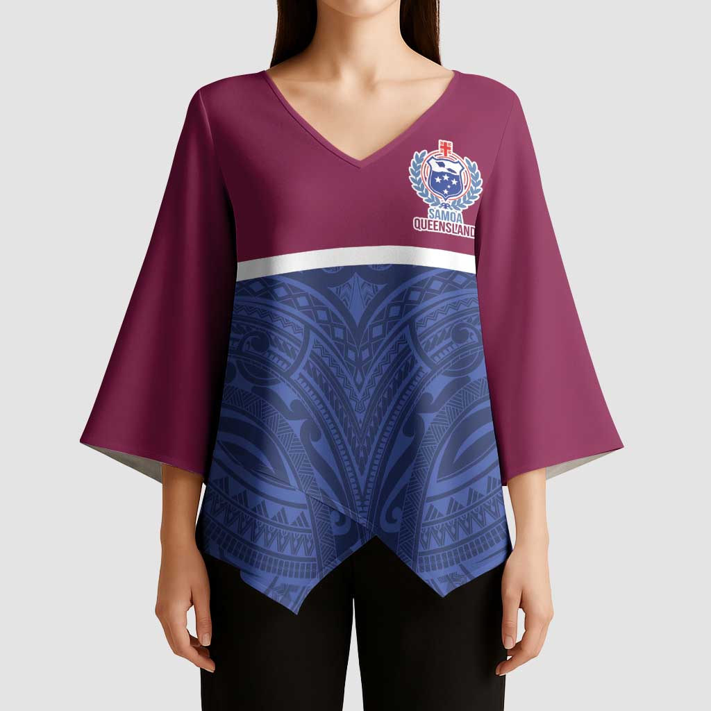 Queensland Samoa Custom Kimono Sleeve Blouse Maroon-Blue Pacific Polynesian Tribal Pattern LT9 - Polynesian Pride
