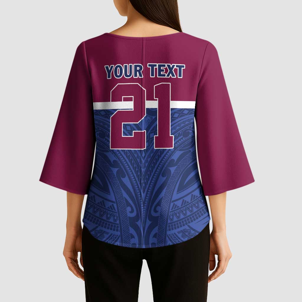 Queensland Samoa Custom Kimono Sleeve Blouse Maroon-Blue Pacific Polynesian Tribal Pattern LT9 - Polynesian Pride