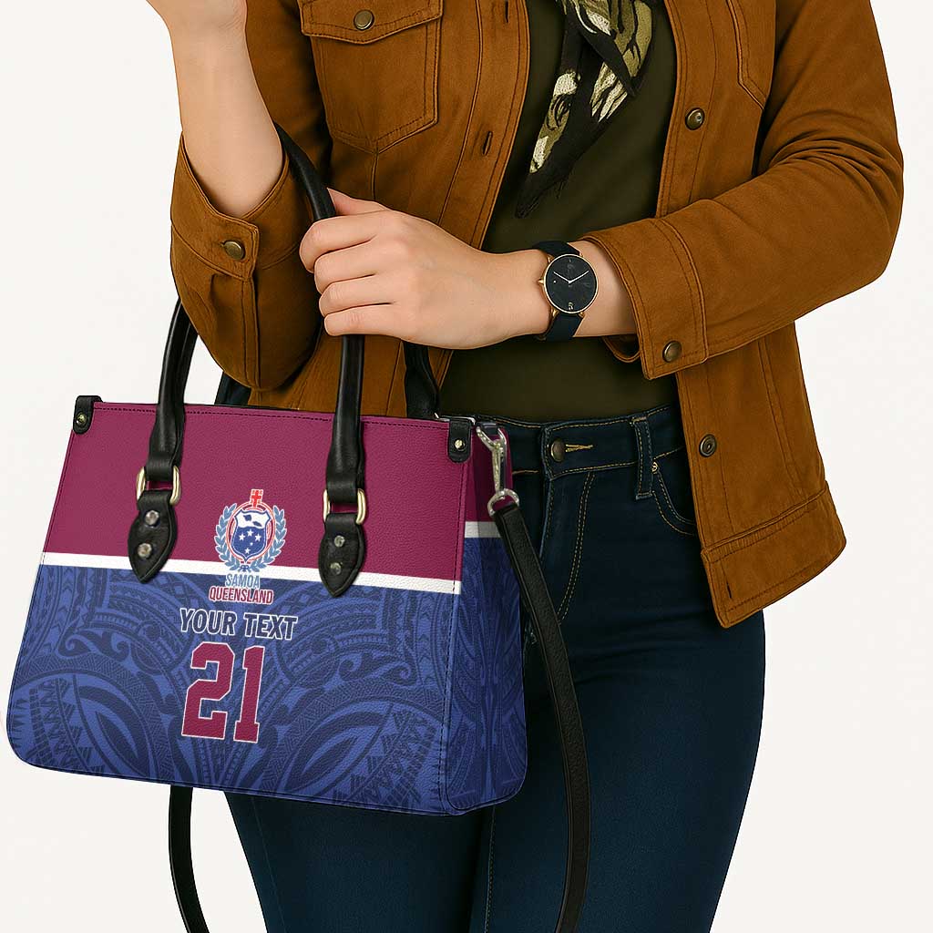 Queensland Samoa Custom Leather Bag Maroon-Blue Pacific Polynesian Tribal Pattern - Polynesian Pride