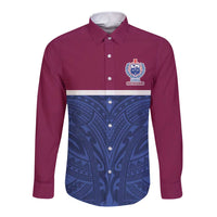 Queensland Samoa Custom Long Sleeve Button Shirt Maroon-Blue Pacific Polynesian Tribal Pattern LT9 Unisex Dark Blue - Polynesian Pride