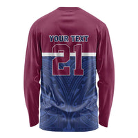 Queensland Samoa Custom Long Sleeve Shirt Maroon-Blue Pacific Polynesian Tribal Pattern LT9 - Polynesian Pride