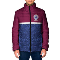 Queensland Samoa Custom Padded Jacket Maroon-Blue Pacific Polynesian Tribal Pattern LT9 Men Dark Blue - Polynesian Pride