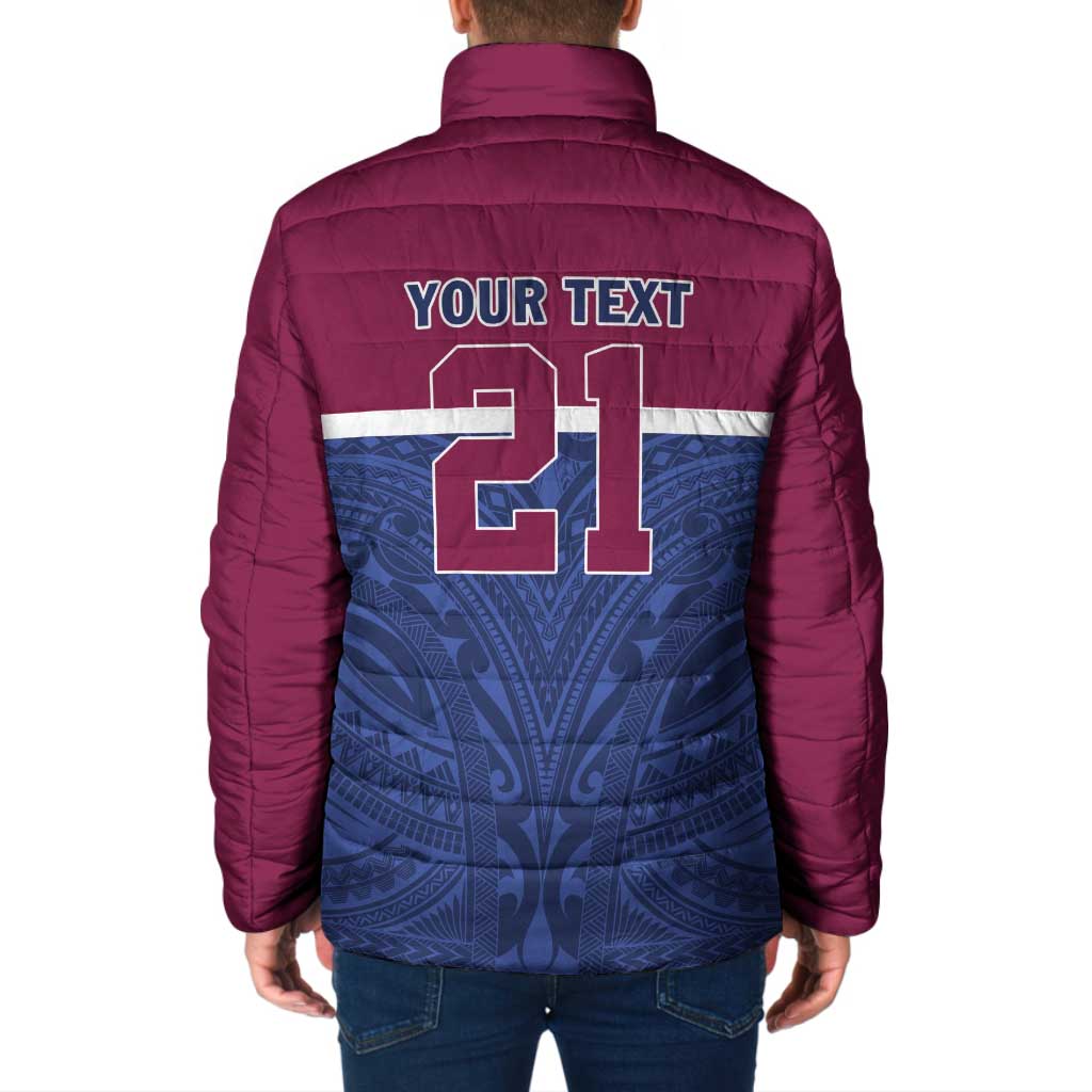 Queensland Samoa Custom Padded Jacket Maroon-Blue Pacific Polynesian Tribal Pattern LT9 - Polynesian Pride