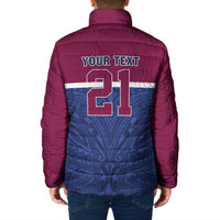 Queensland Samoa Custom Padded Jacket Maroon-Blue Pacific Polynesian Tribal Pattern LT9 - Polynesian Pride