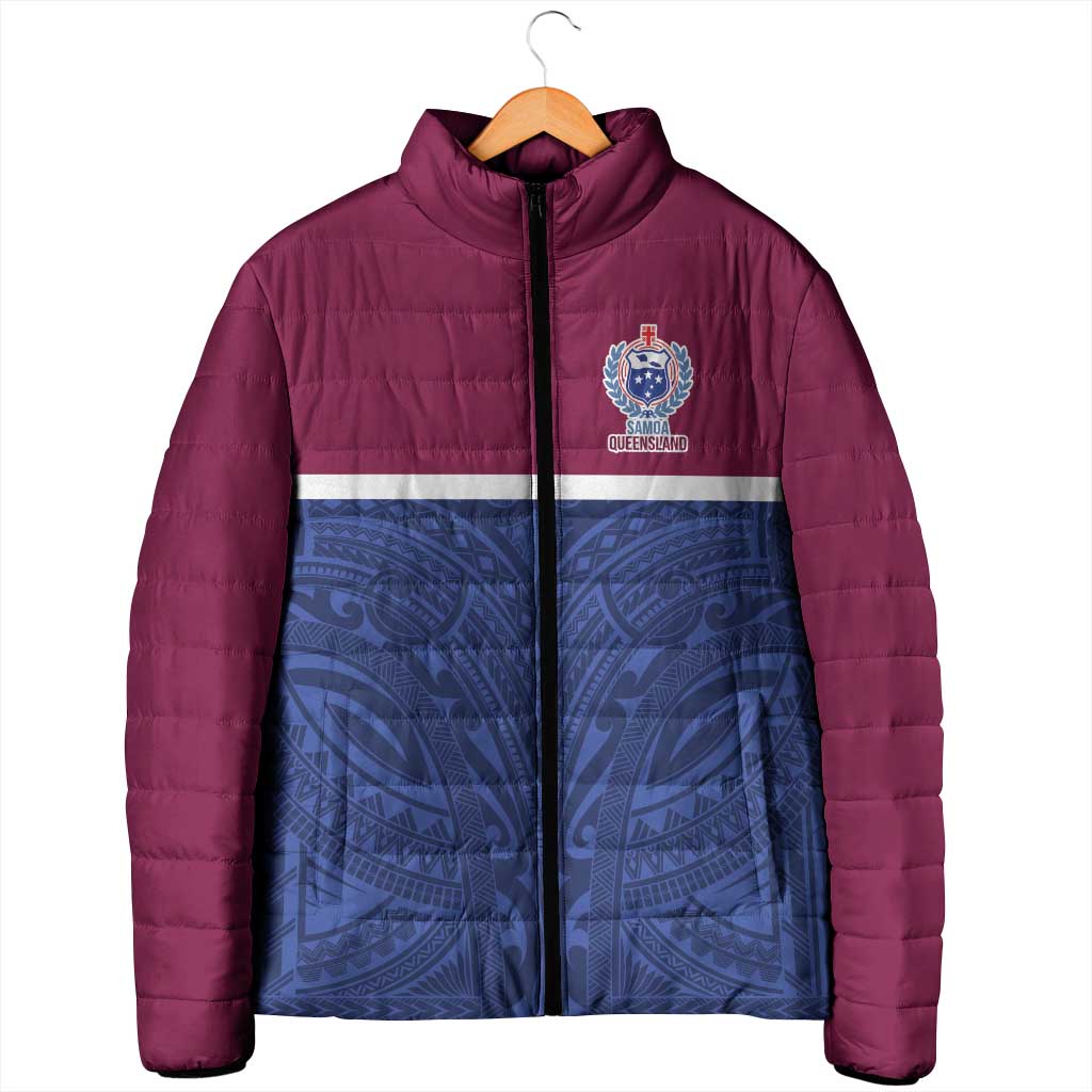 Queensland Samoa Custom Padded Jacket Maroon-Blue Pacific Polynesian Tribal Pattern LT9 - Polynesian Pride
