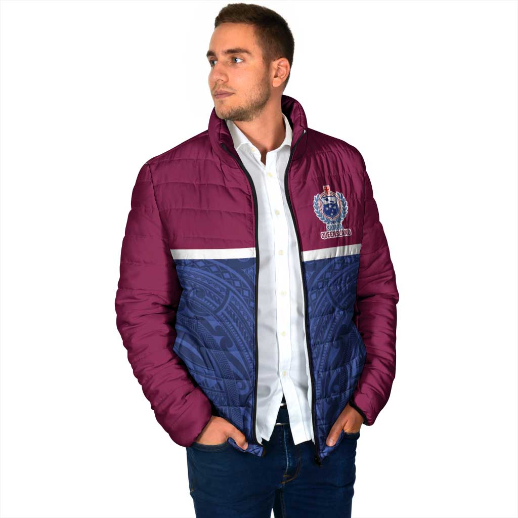 Queensland Samoa Custom Padded Jacket Maroon-Blue Pacific Polynesian Tribal Pattern LT9 - Polynesian Pride