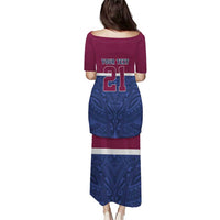 Queensland Samoa Custom Puletasi Maroon-Blue Pacific Polynesian Tribal Pattern LT9 - Polynesian Pride