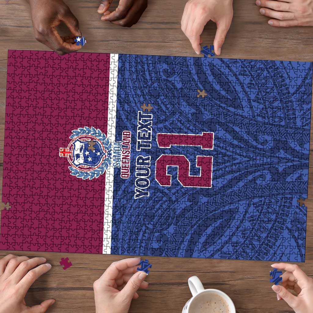 Queensland Samoa Custom Puzzle Maroon-Blue Pacific Polynesian Tribal Pattern LT9 - Polynesian Pride