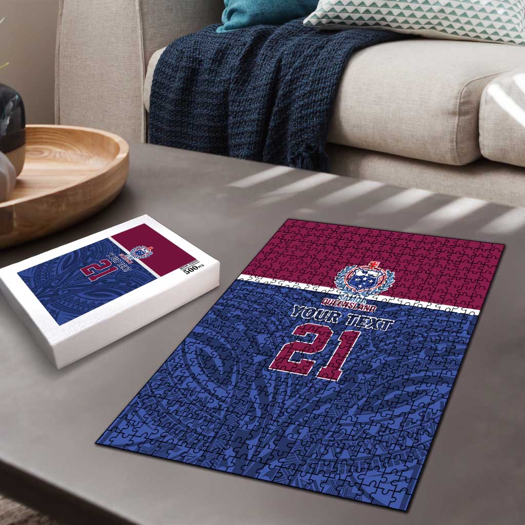 Queensland Samoa Custom Puzzle Maroon-Blue Pacific Polynesian Tribal Pattern LT9 - Polynesian Pride
