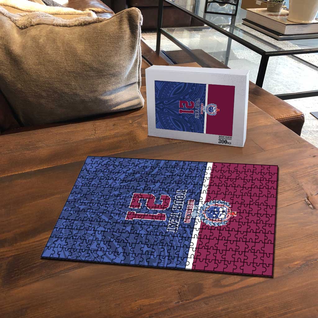 Queensland Samoa Custom Puzzle Maroon-Blue Pacific Polynesian Tribal Pattern LT9 - Polynesian Pride