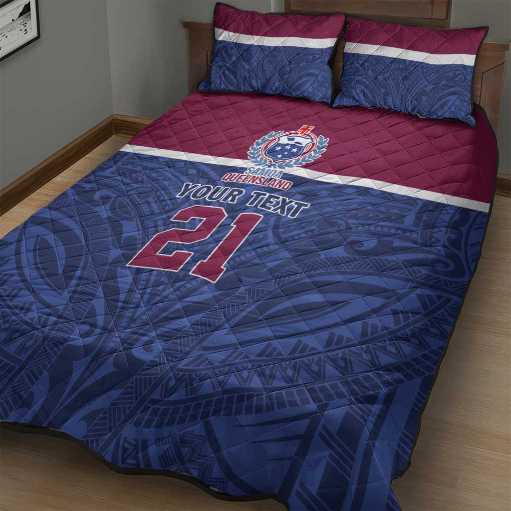 Queensland Samoa Custom Quilt Bed Set Maroon-Blue Pacific Polynesian Tribal Pattern