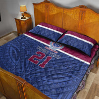 Queensland Samoa Custom Quilt Bed Set Maroon-Blue Pacific Polynesian Tribal Pattern