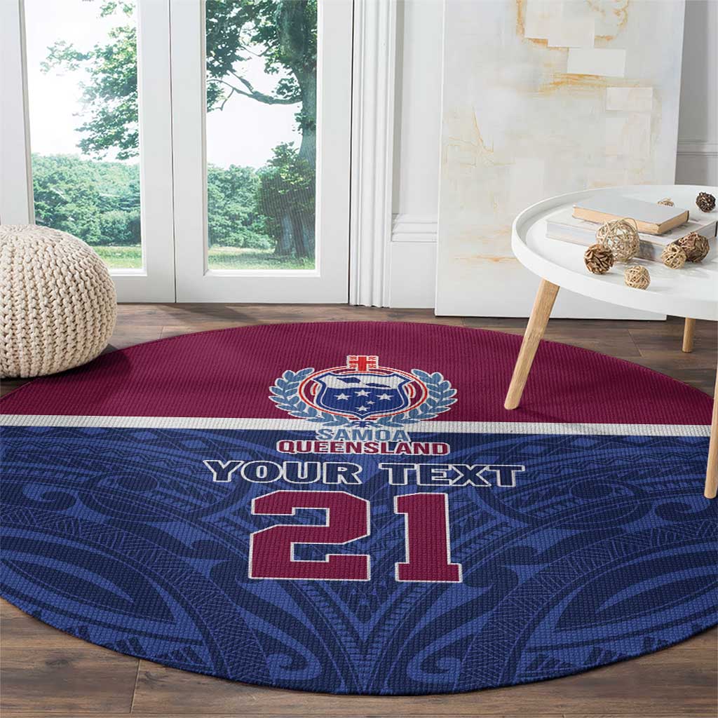 Queensland Samoa Custom Round Carpet Maroon-Blue Pacific Polynesian Tribal Pattern