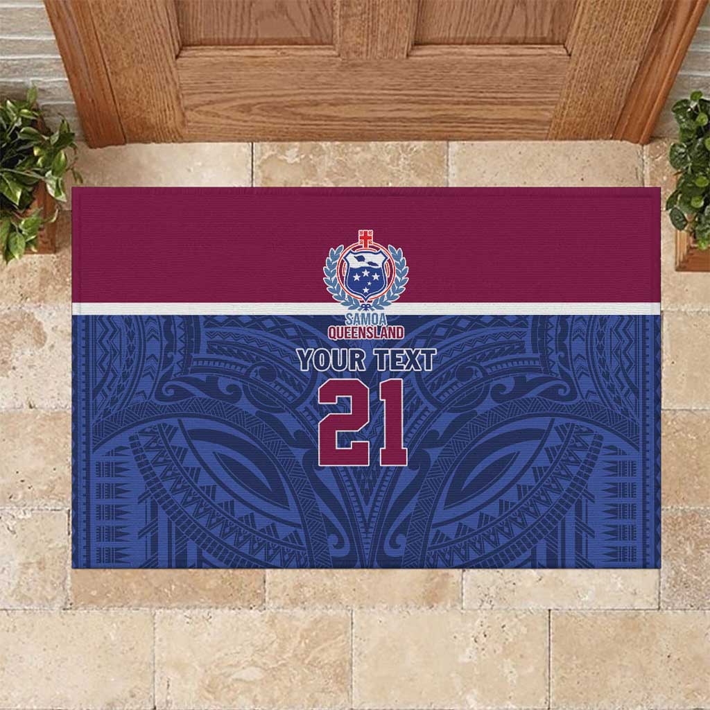 Queensland Samoa Custom Rubber Doormat Maroon-Blue Pacific Polynesian Tribal Pattern LT9 Dark Blue - Polynesian Pride