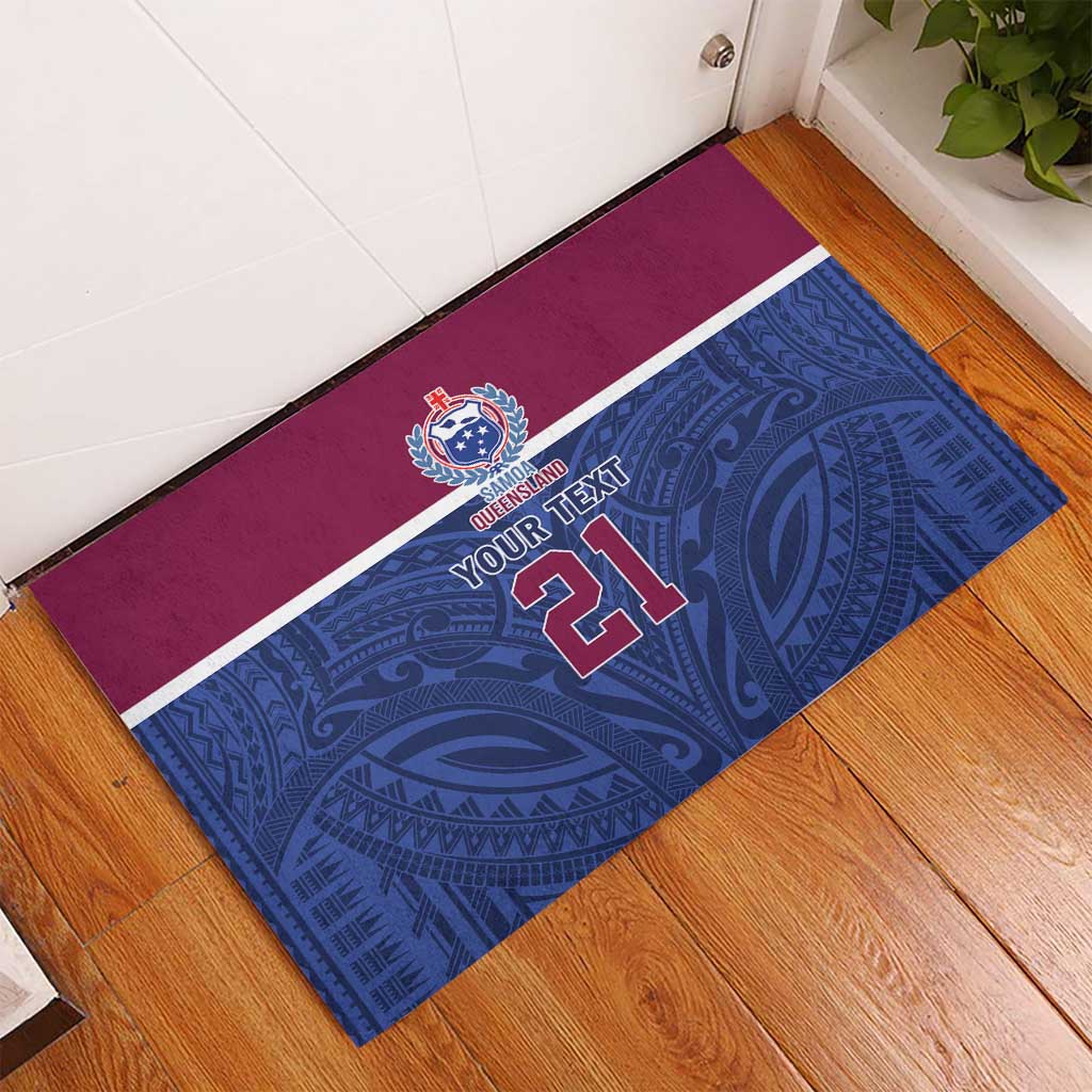 Queensland Samoa Custom Rubber Doormat Maroon-Blue Pacific Polynesian Tribal Pattern LT9 - Polynesian Pride