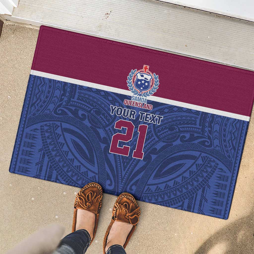 Queensland Samoa Custom Rubber Doormat Maroon-Blue Pacific Polynesian Tribal Pattern LT9 - Polynesian Pride