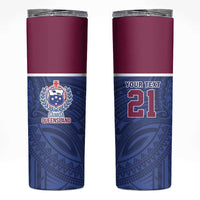 Queensland Samoa Custom Skinny Tumbler Maroon-Blue Pacific Polynesian Tribal Pattern