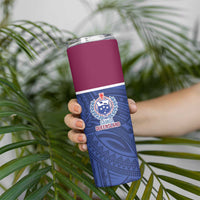 Queensland Samoa Custom Skinny Tumbler Maroon-Blue Pacific Polynesian Tribal Pattern