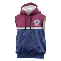 Queensland Samoa Custom Sleeveless Hoodie Maroon-Blue Pacific Polynesian Tribal Pattern LT9 Dark Blue - Polynesian Pride
