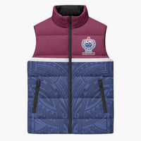 Queensland Samoa Custom Sleeveless Puffer Jacket Maroon-Blue Pacific Polynesian Tribal Pattern LT9 Unisex Dark Blue - Polynesian Pride