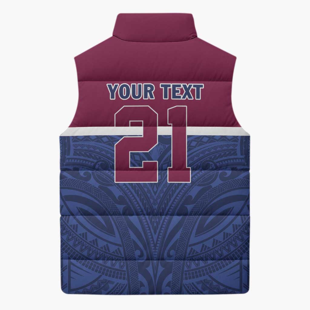 Queensland Samoa Custom Sleeveless Puffer Jacket Maroon-Blue Pacific Polynesian Tribal Pattern LT9 - Polynesian Pride