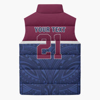 Queensland Samoa Custom Sleeveless Puffer Jacket Maroon-Blue Pacific Polynesian Tribal Pattern LT9 - Polynesian Pride