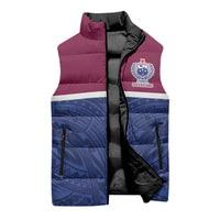 Queensland Samoa Custom Sleeveless Puffer Jacket Maroon-Blue Pacific Polynesian Tribal Pattern LT9 - Polynesian Pride