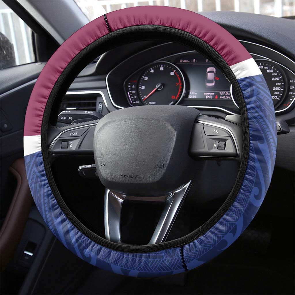 Queensland Samoa Steering Wheel Cover Maroon-Blue Pacific Polynesian Tribal Pattern LT9 - Polynesian Pride
