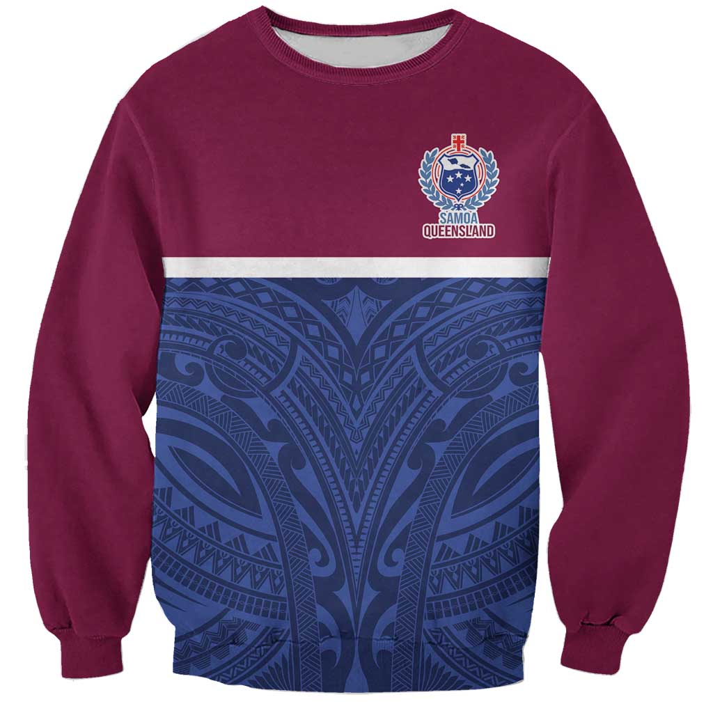 Queensland Samoa Custom Sweatshirt Maroon-Blue Pacific Polynesian Tribal Pattern LT9 Unisex Dark Blue - Polynesian Pride