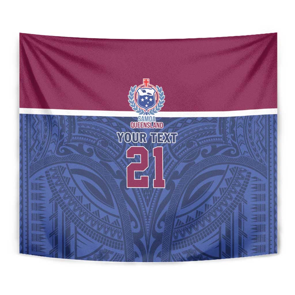 Queensland Samoa Custom Tapestry Maroon-Blue Pacific Polynesian Tribal Pattern