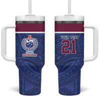 Queensland Samoa Custom Tumbler With Handle Maroon-Blue Pacific Polynesian Tribal Pattern