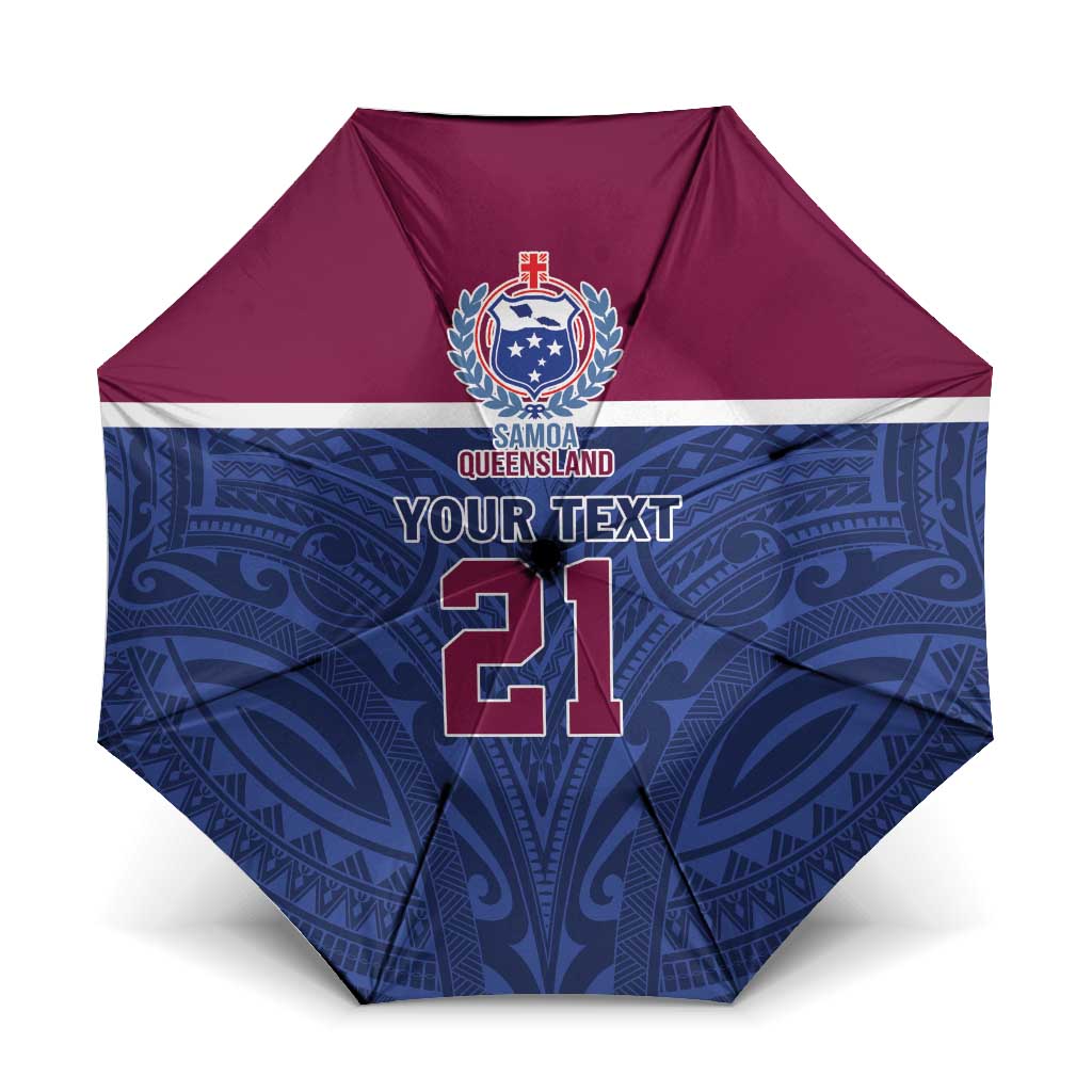 Queensland Samoa Custom Umbrella Maroon-Blue Pacific Polynesian Tribal Pattern LT9 One Size Folded 11.42 inch Opened Diameter 37.4 inch Dark Blue - Polynesian Pride