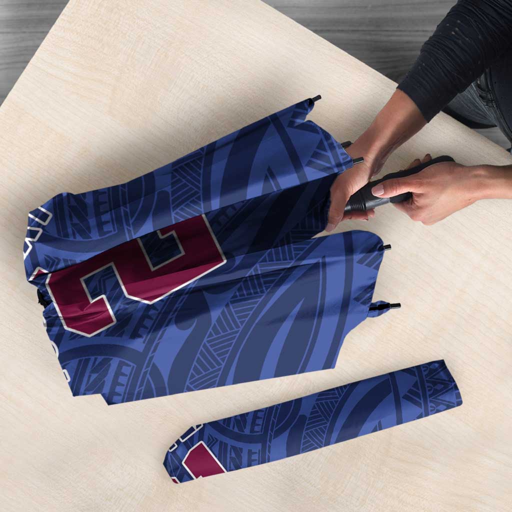 Queensland Samoa Custom Umbrella Maroon-Blue Pacific Polynesian Tribal Pattern LT9 - Polynesian Pride