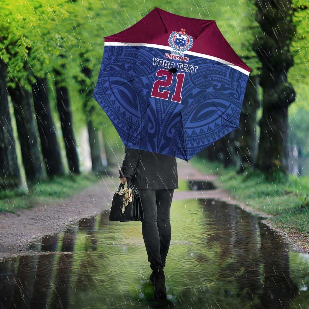 Queensland Samoa Custom Umbrella Maroon-Blue Pacific Polynesian Tribal Pattern LT9 - Polynesian Pride
