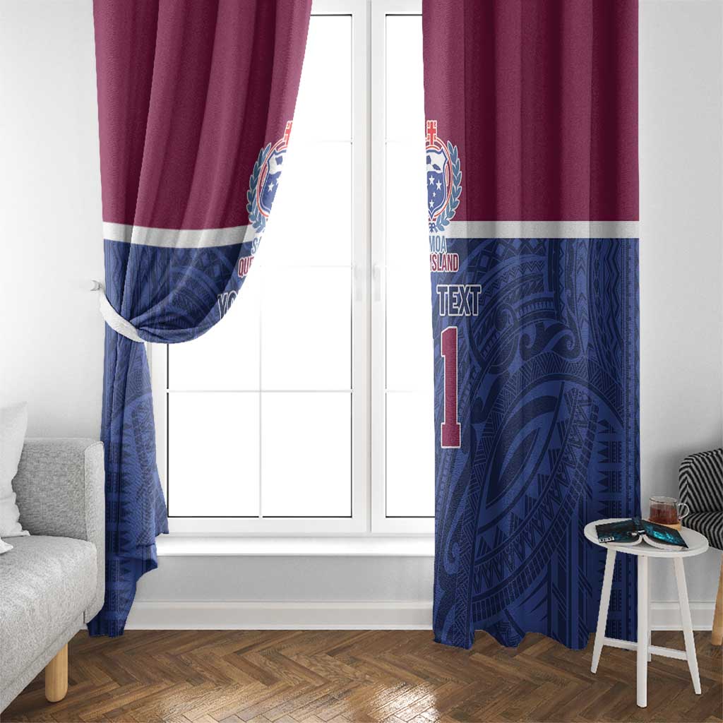 Queensland Samoa Custom Window Curtain Maroon-Blue Pacific Polynesian Tribal Pattern