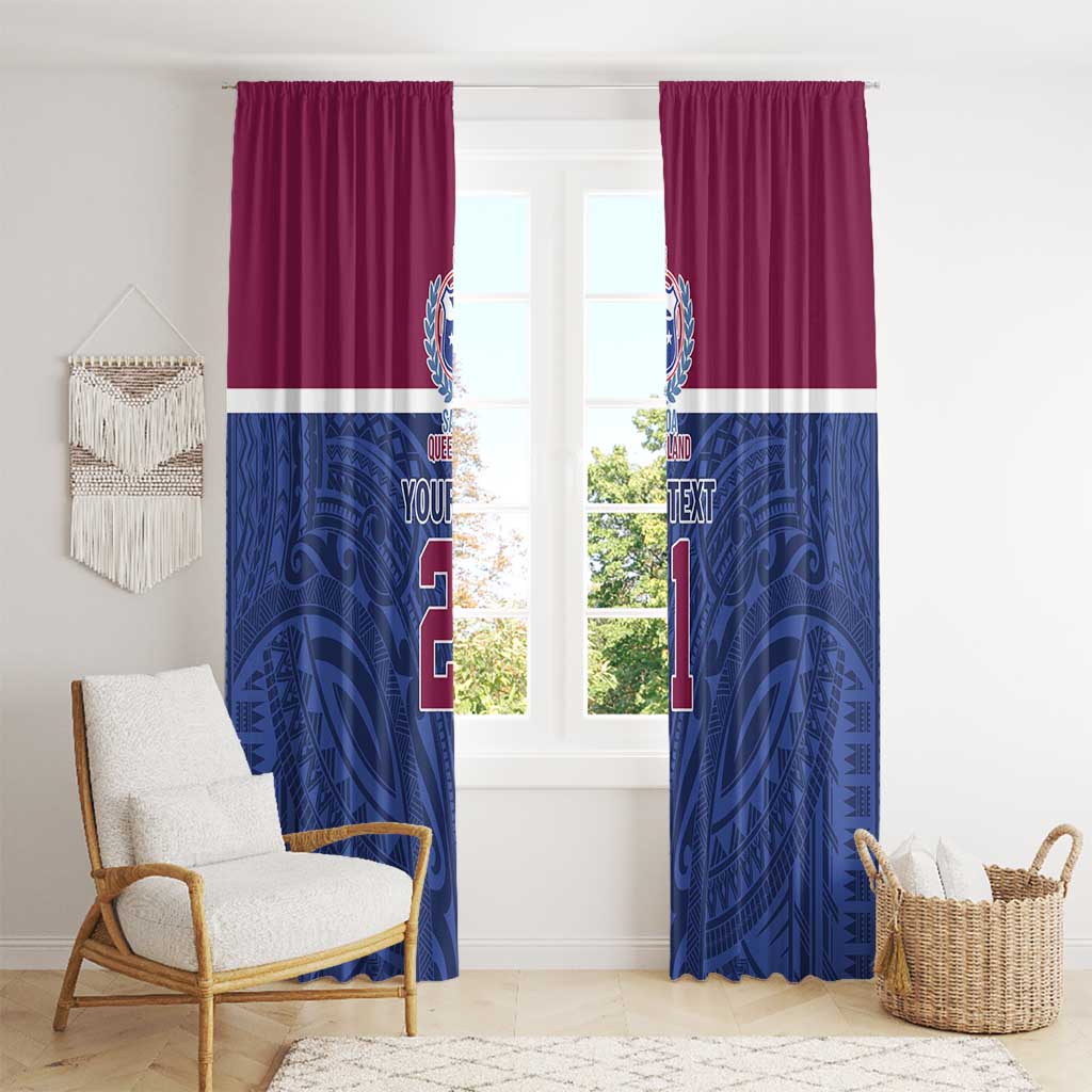 Queensland Samoa Custom Window Curtain Maroon-Blue Pacific Polynesian Tribal Pattern