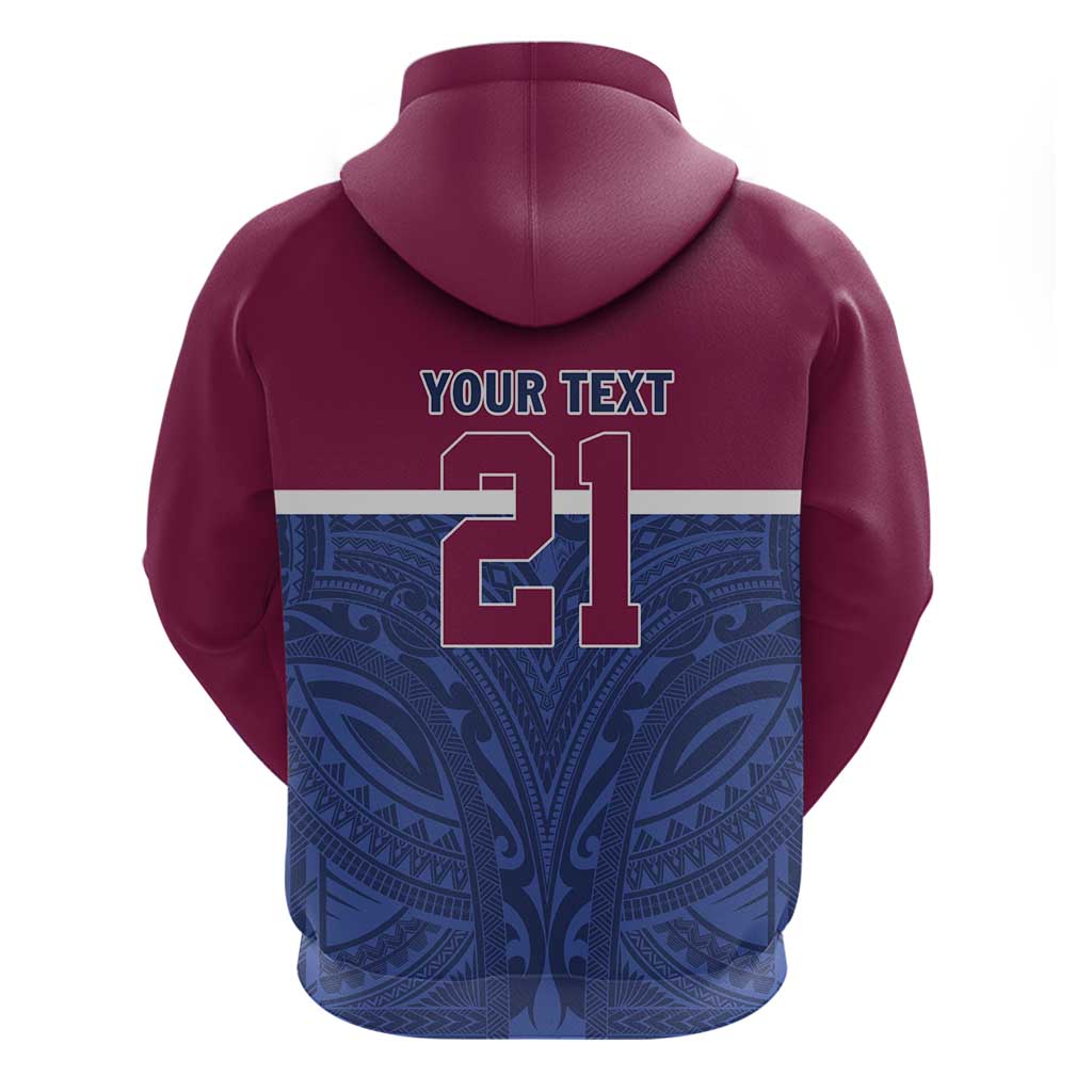 Queensland Samoa Custom Zip Hoodie Maroon-Blue Pacific Polynesian Tribal Pattern