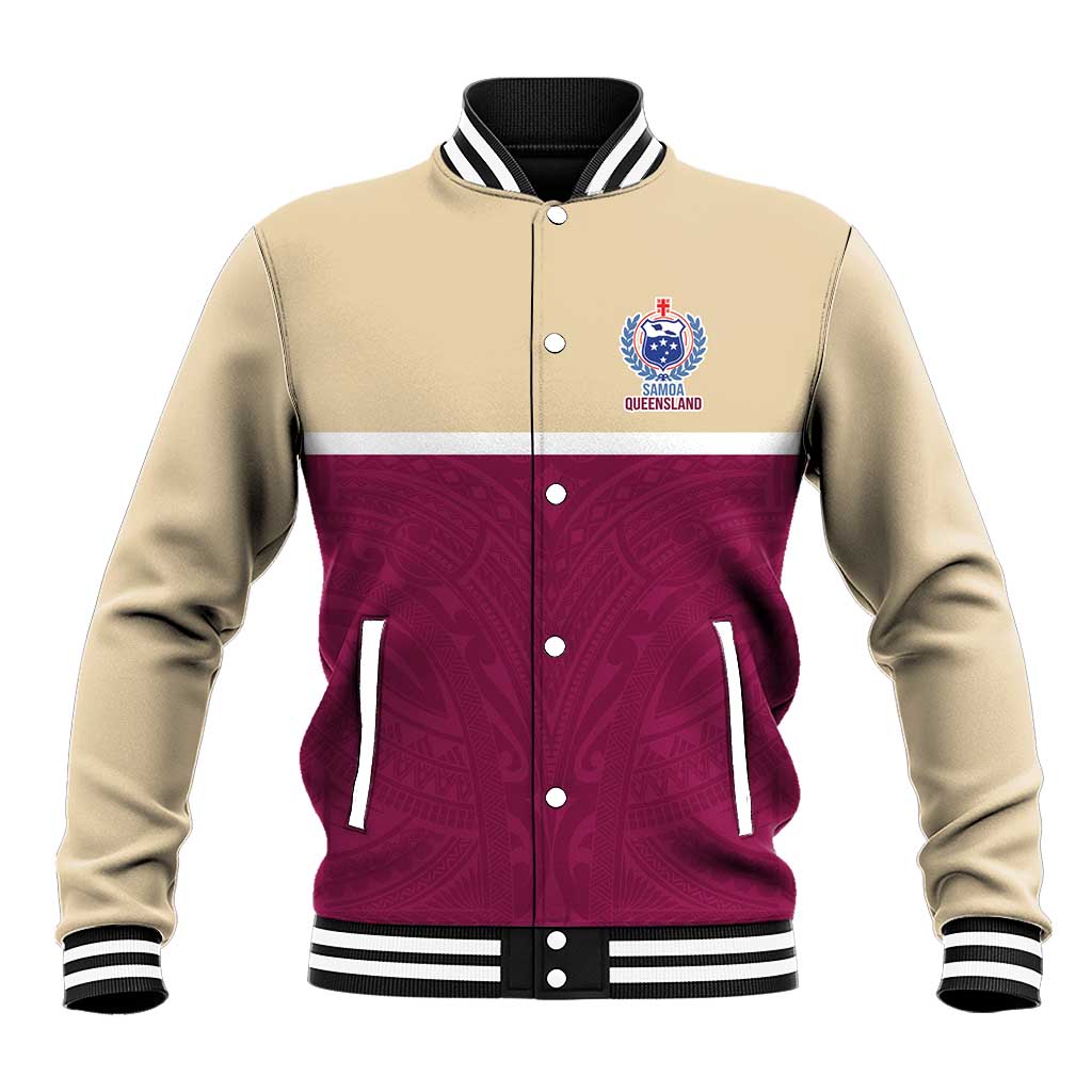 Queensland Samoa Custom Baseball Jacket Maroon Pacific Polynesian Tribal Pattern LT9 Unisex Maroon - Polynesian Pride