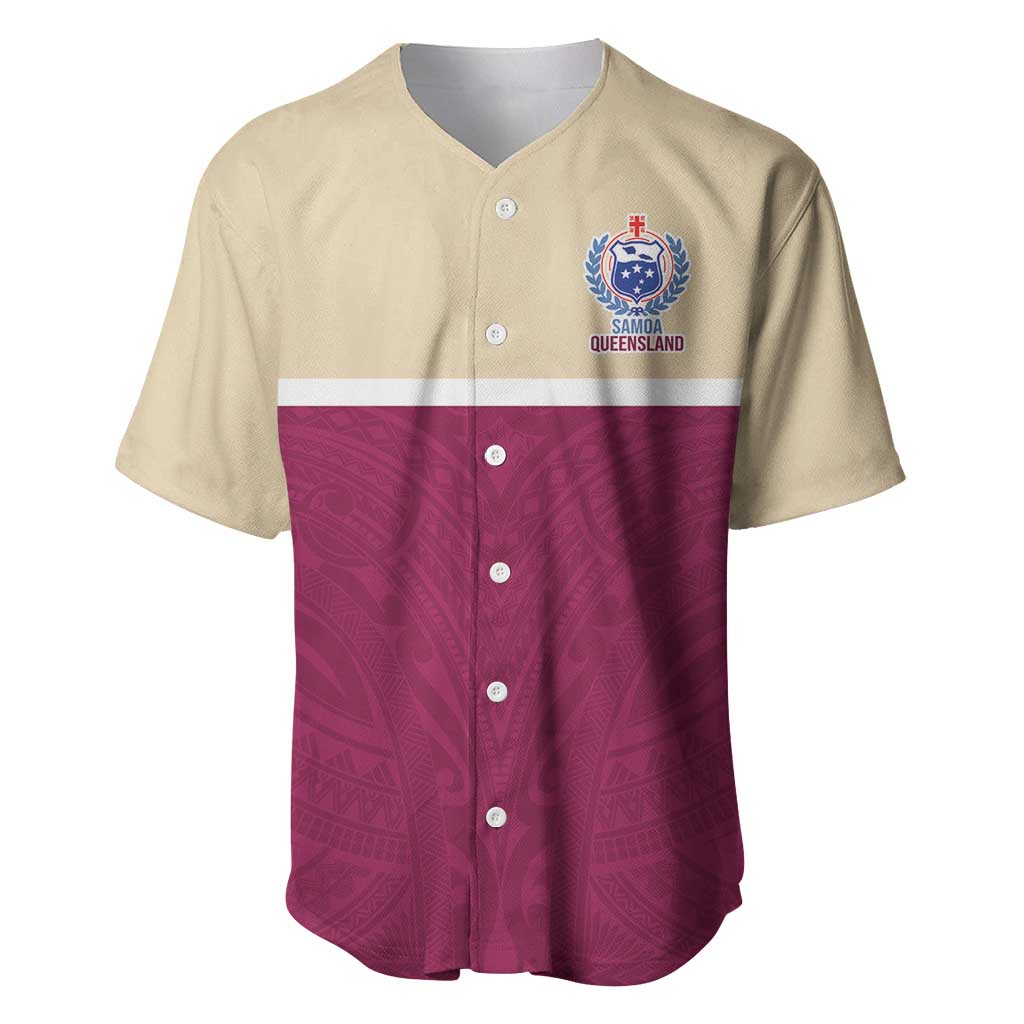 Queensland Samoa Custom Baseball Jersey Maroon Pacific Polynesian Tribal Pattern