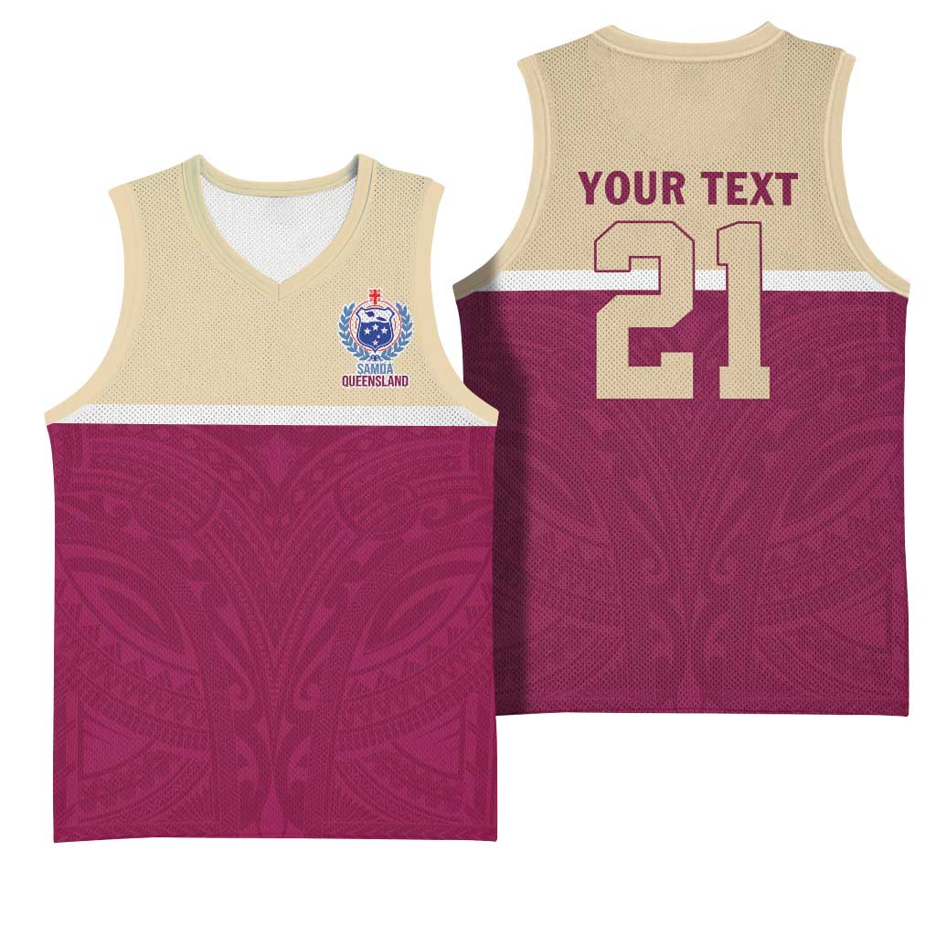 Queensland Samoa Custom Basketball Jersey Maroon Pacific Polynesian Tribal Pattern LT9 - Polynesian Pride