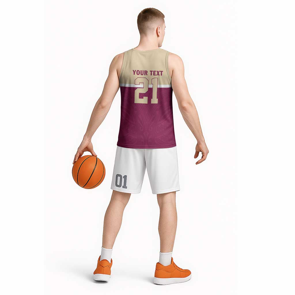 Queensland Samoa Custom Basketball Jersey Maroon Pacific Polynesian Tribal Pattern LT9 - Polynesian Pride