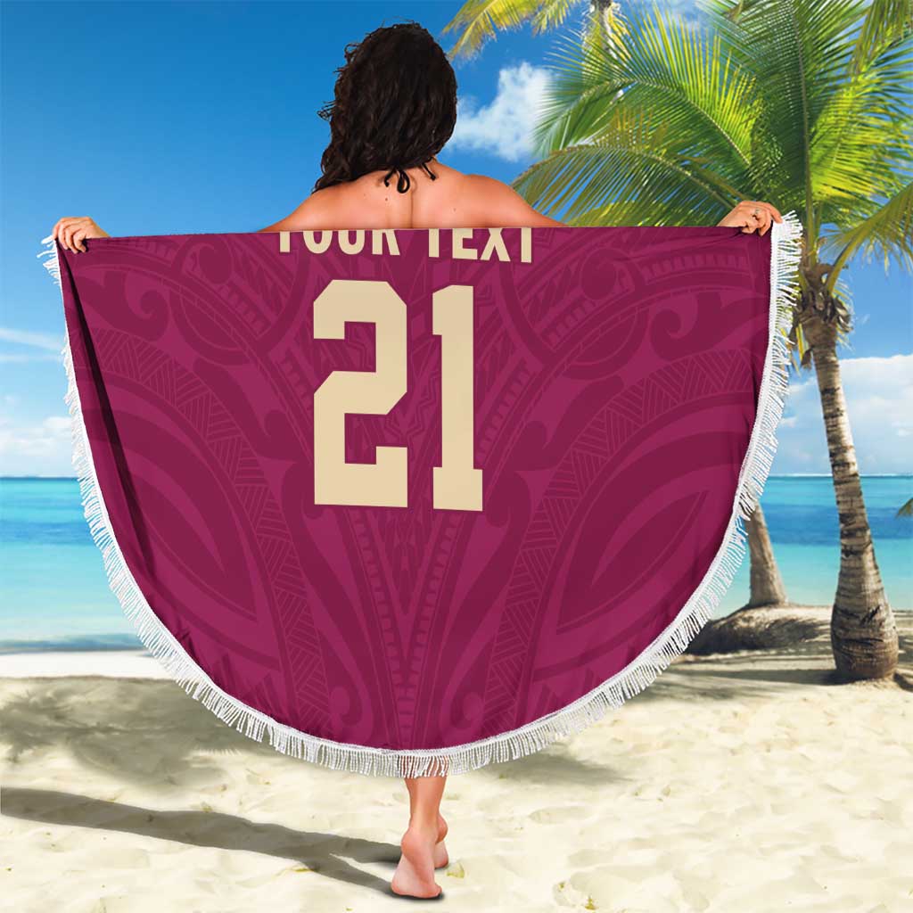 Queensland Samoa Custom Beach Blanket Maroon Pacific Polynesian Tribal Pattern LT9 - Polynesian Pride