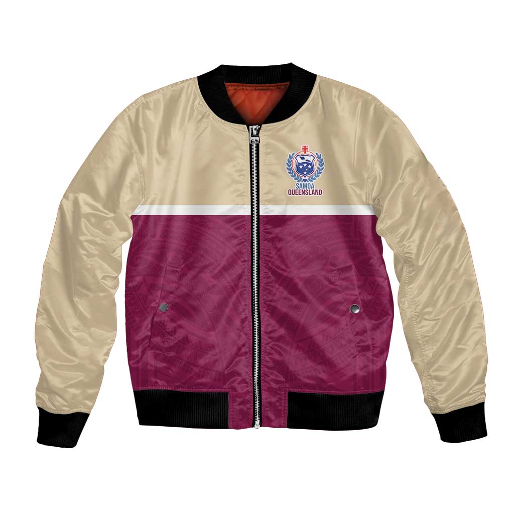 Queensland Samoa Custom Bomber Jacket Maroon Pacific Polynesian Tribal Pattern